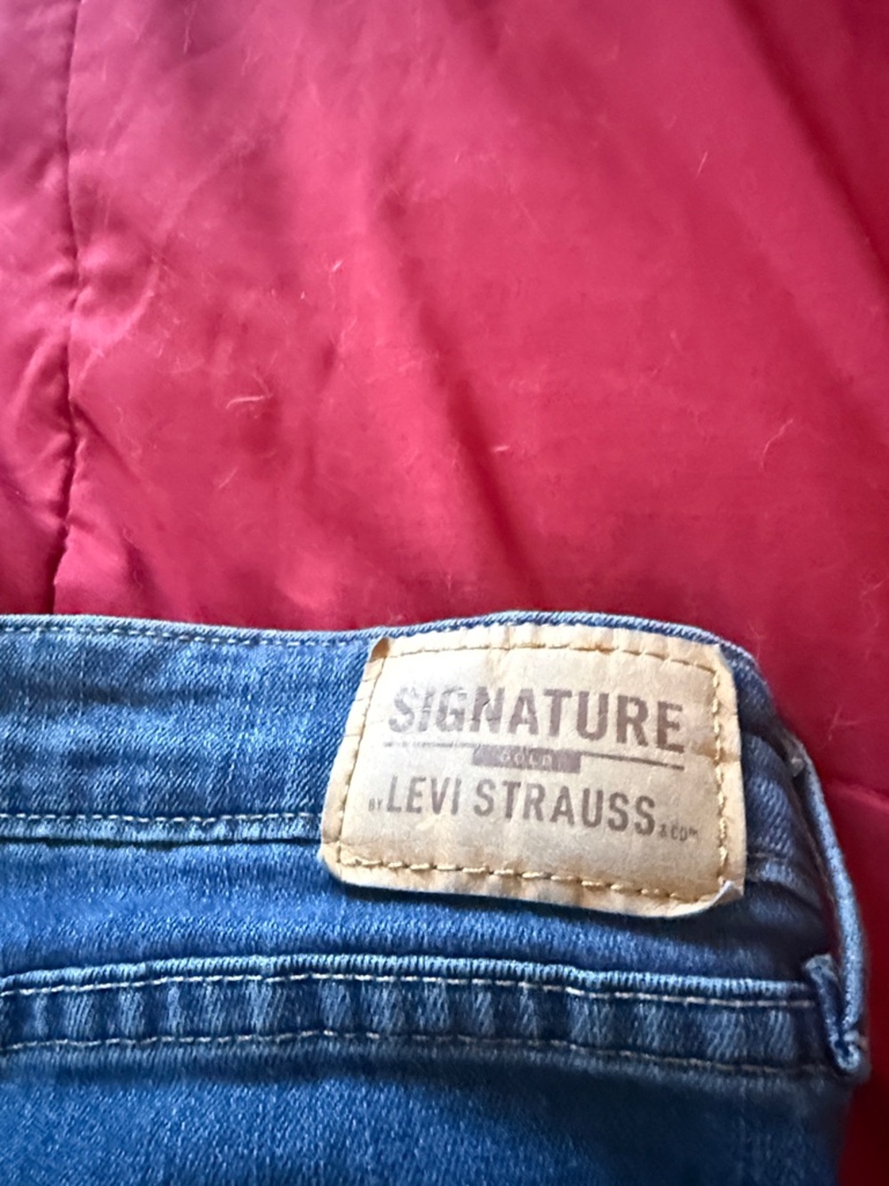 Signature by Levi Strauss Men’s Blue Denim Jeans with Tan Leather Patch